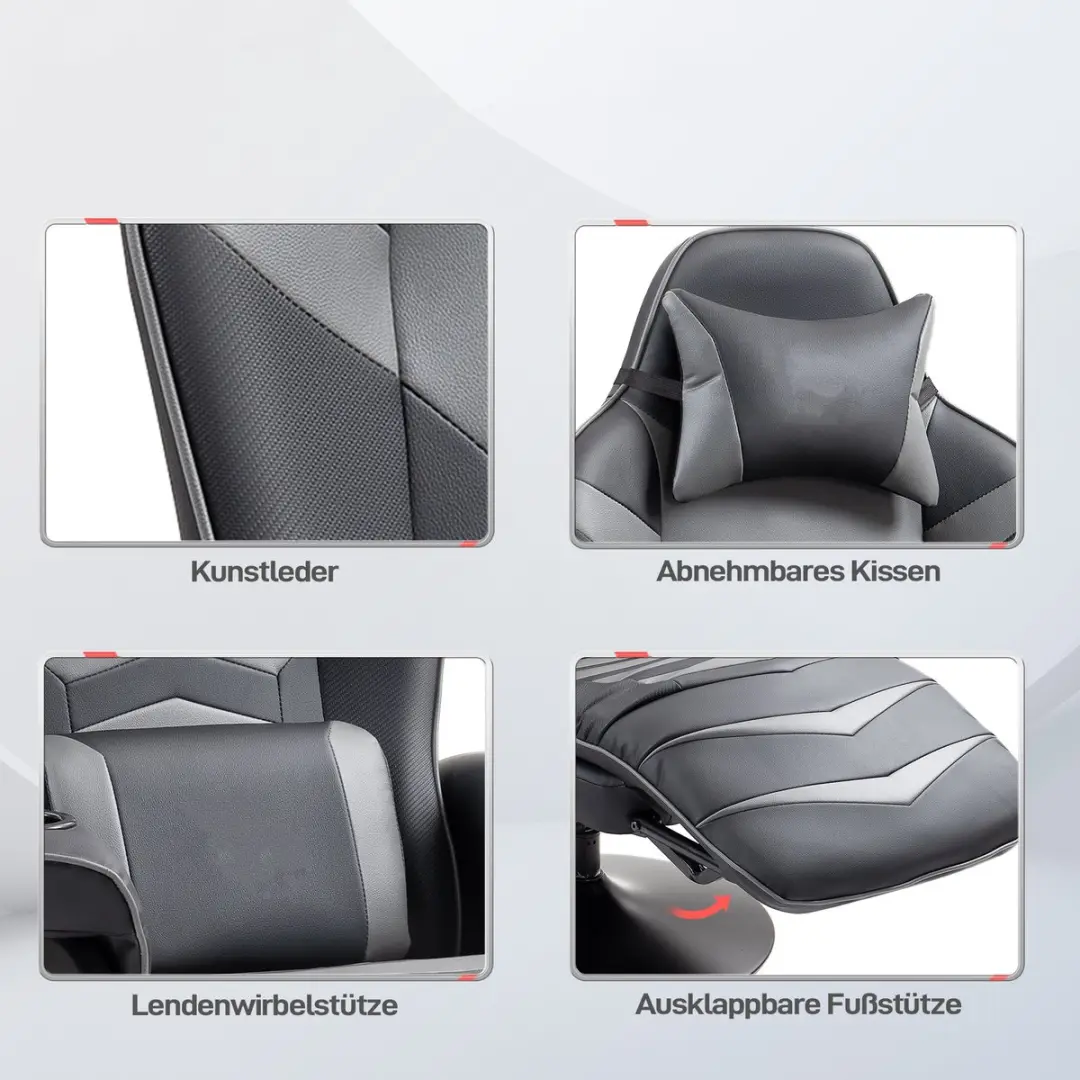 ECTEATOY Ergonomische Gamestoel Grijs - Massage & Voetensteun