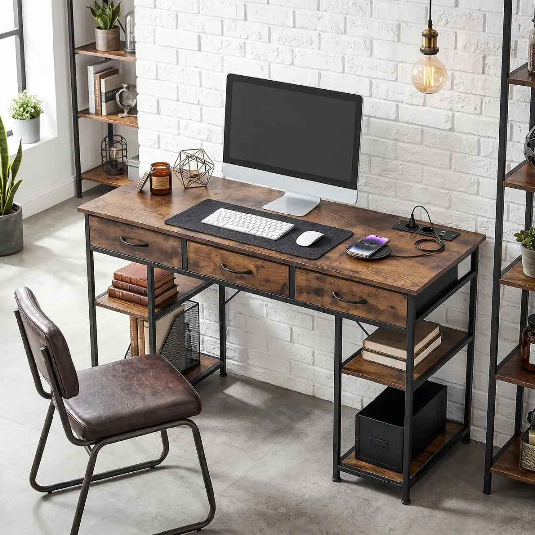 ECTEATOY Bureau Computertafel 120x40cm - Bruin - afbeelding 4 van 6