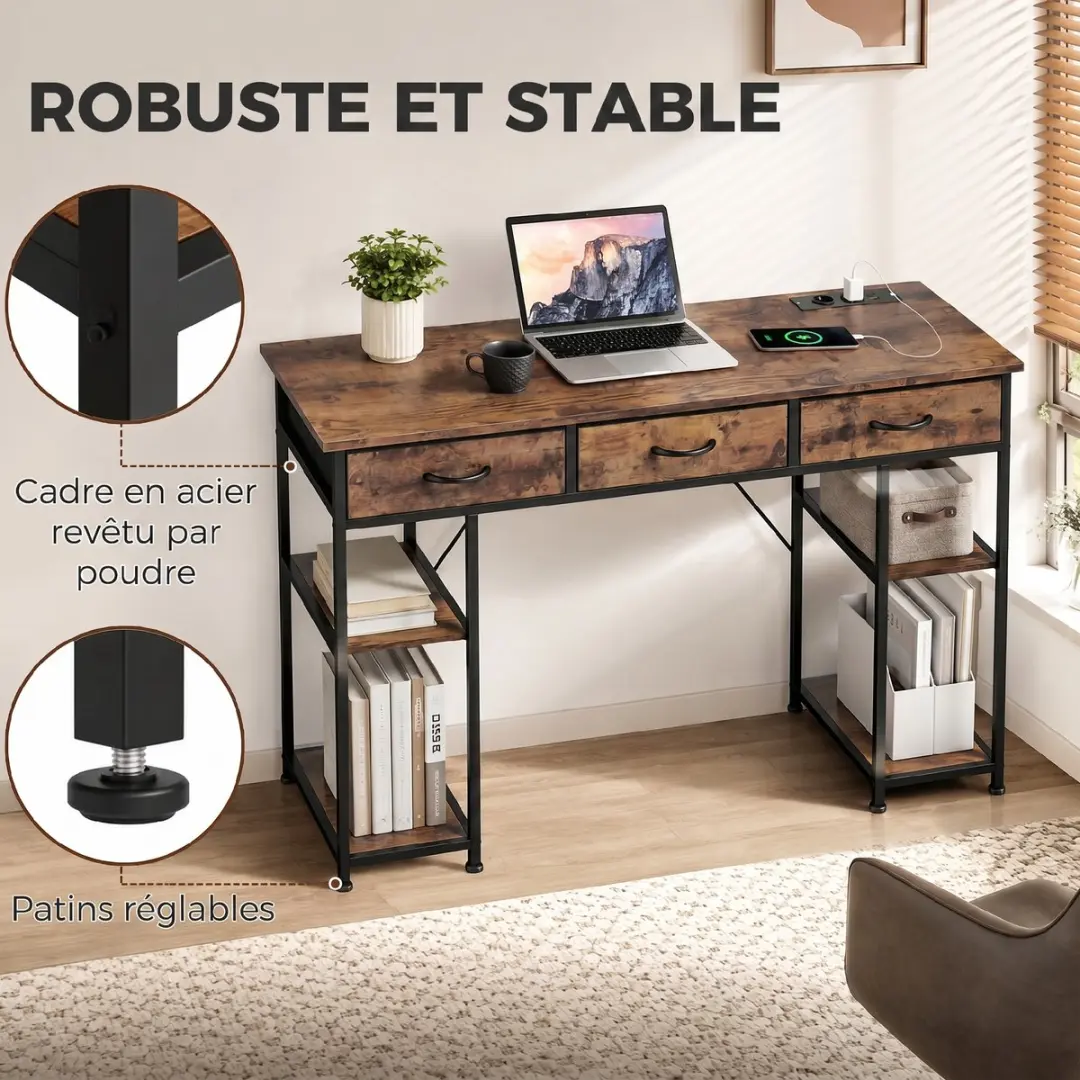 ECTEATOY Bureau Computertafel 120x40cm - Bruin - afbeelding 6 van 6