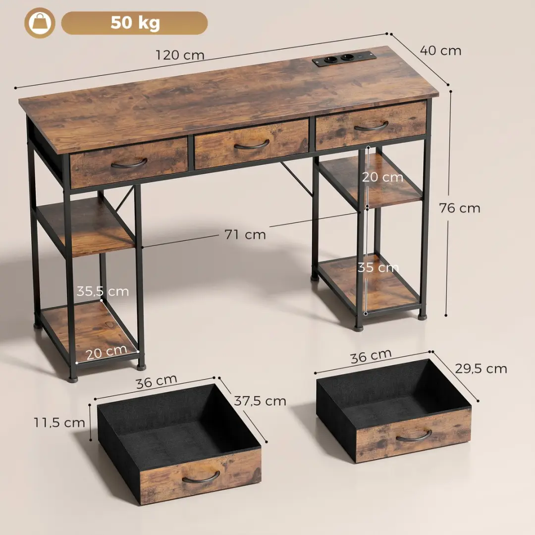 ECTEATOY Bureau Computertafel 120x40cm - Bruin - afbeelding 2 van 6