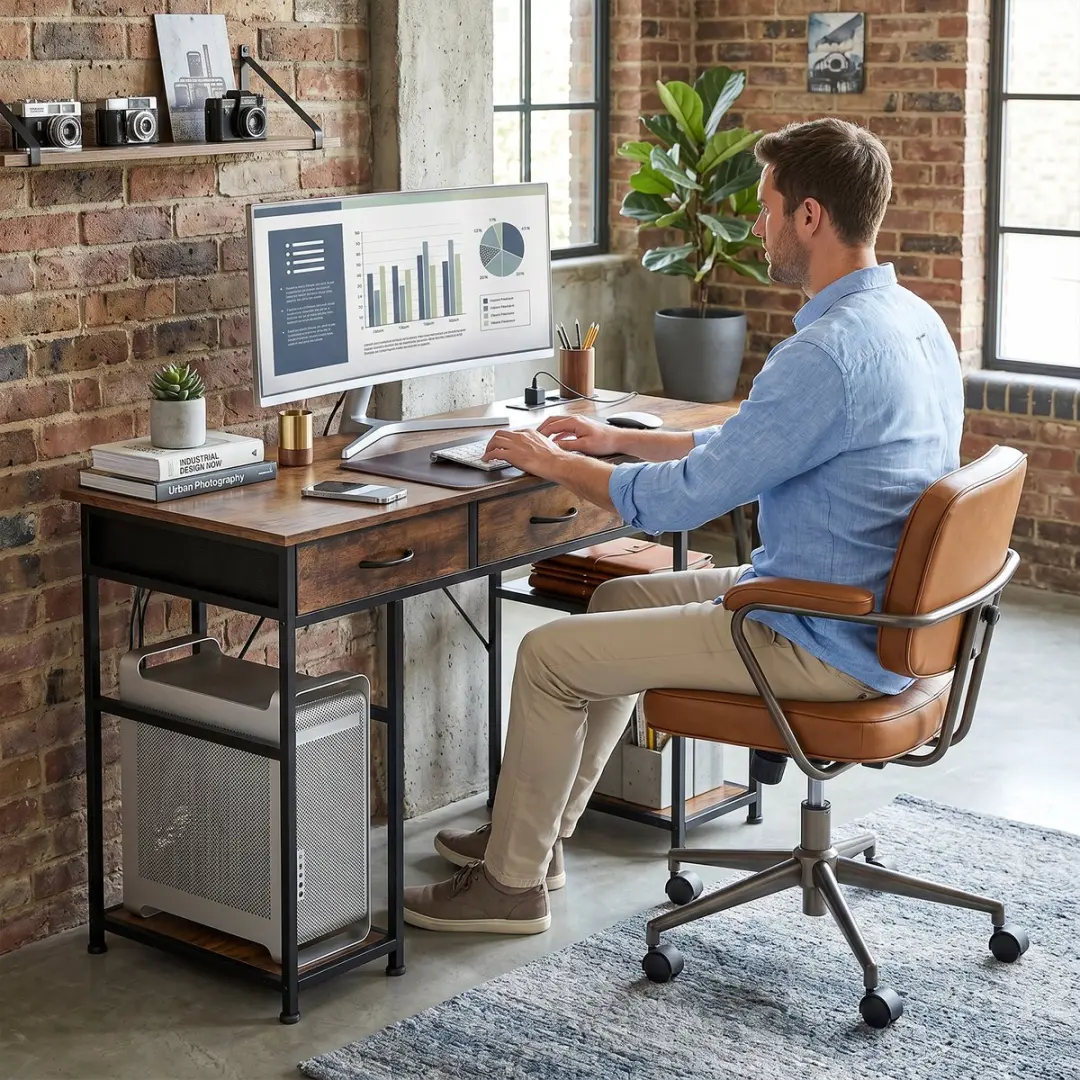 ECTEATOY Bureau Computertafel 120x40cm - Bruin - afbeelding 3 van 6