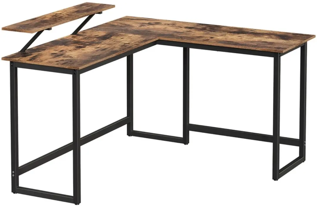 Songmics L-vormig Hoekbureau Vintage Bruin-Zwart 140x130x89cm