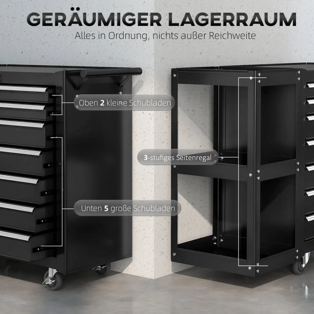 Homcom Gereedschapskist Staal 7 Lades - 96x33,5x75cm Zwart