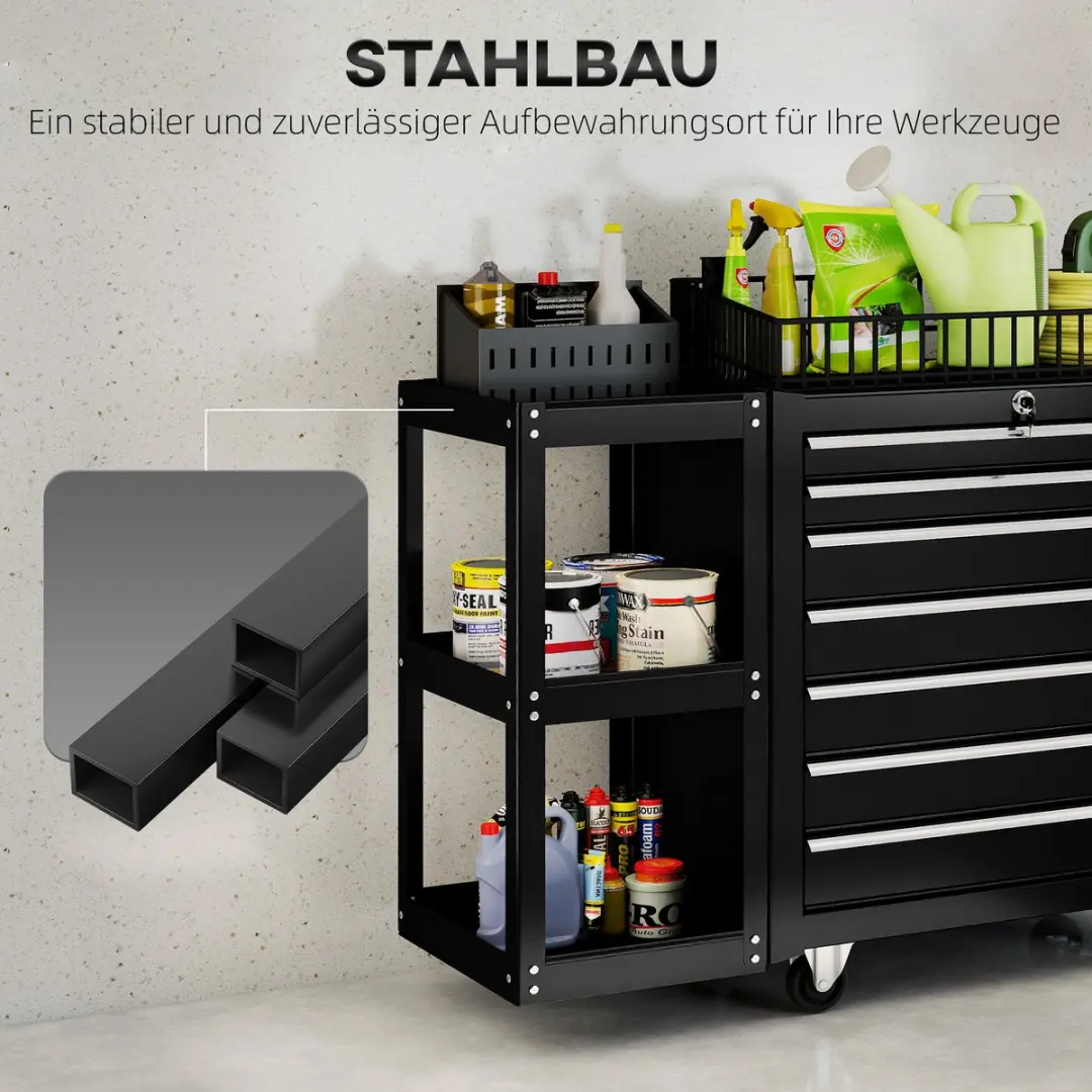 Homcom Gereedschapskist Staal 7 Lades - 96x33,5x75cm Zwart - afbeelding 6 van 6