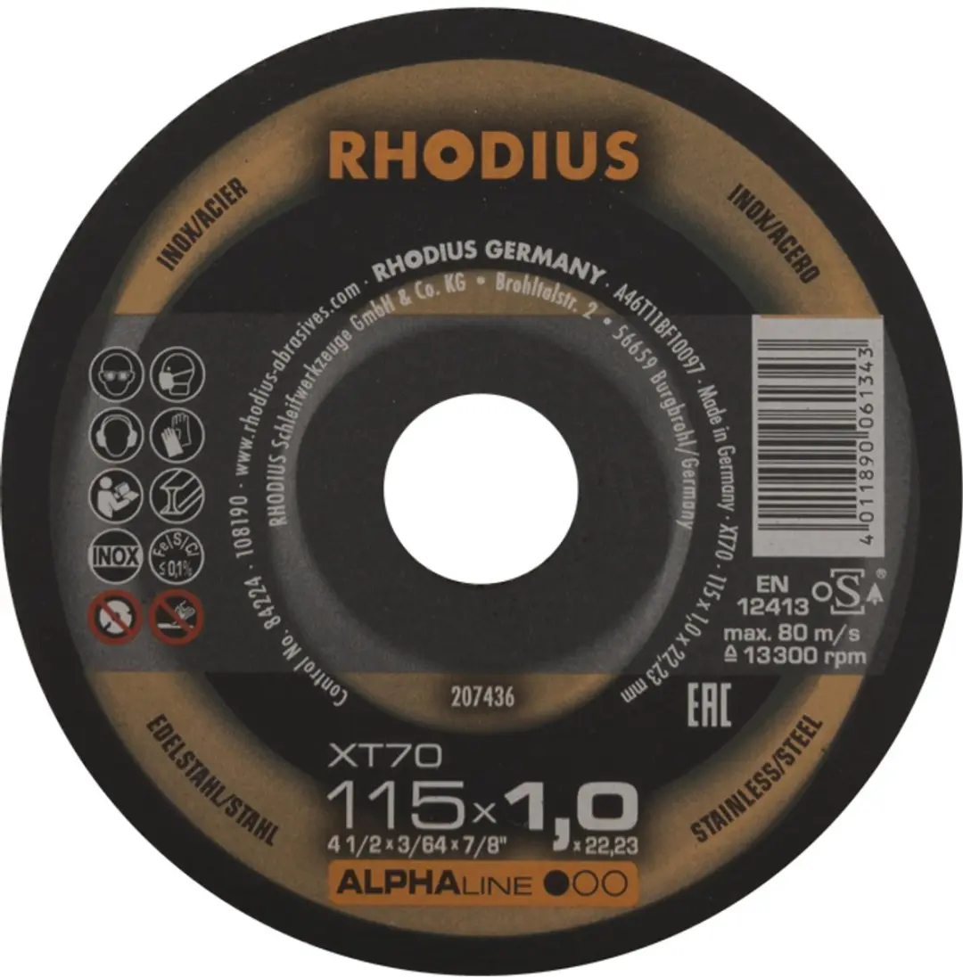 Rhodius XT70 208225 Doorslijpschijf 115mm - 10 Stuks - RVS/Staal