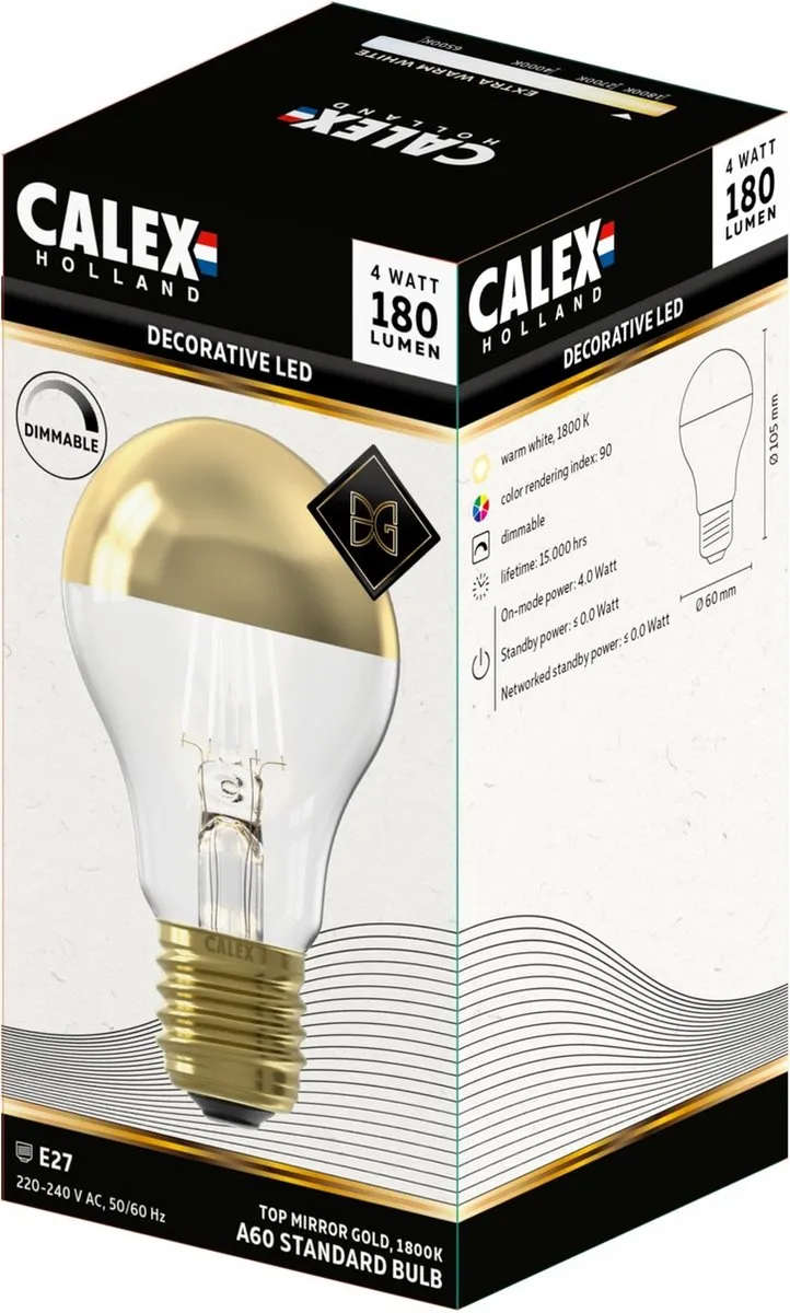 Calex Standard Top Mirror E27 180 Lumen - Goud