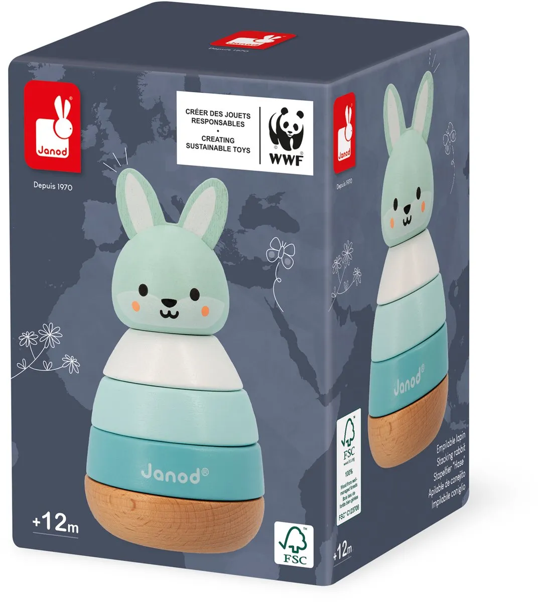 Janod WWF Stapeltuimelaar Konijn - 4 Houten Blokken - Multikleur - afbeelding 6 van 6