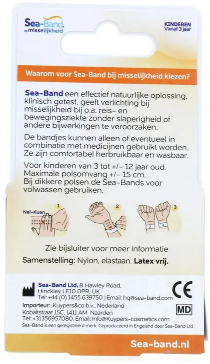 Sea Band Polsband Kinderen - Oranje - 2 Stuks