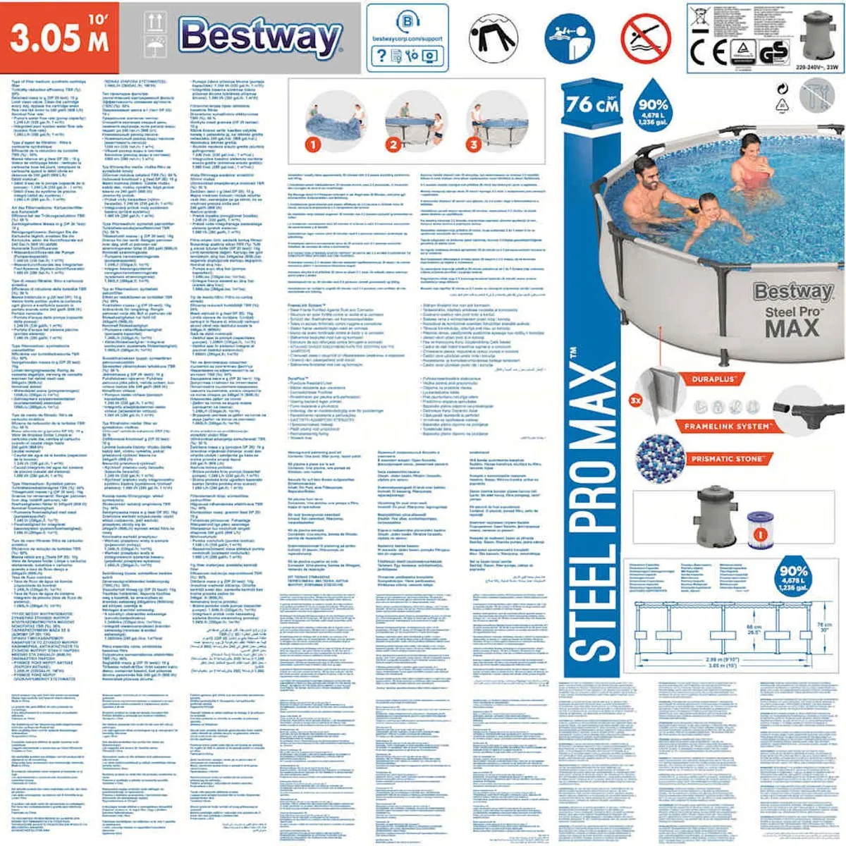 Bestway Steel Pro MAX Zwembadset 305cm - Grijs