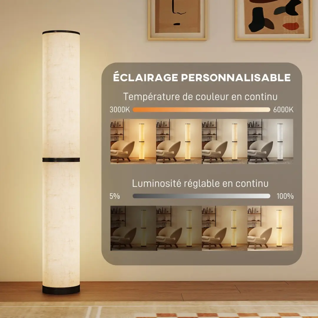 ECTEATOY Vloerlamp LED Beige Ø20x135cm - 30W - afbeelding 5 van 6
