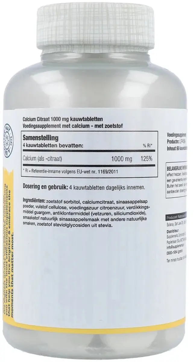 Solaray Calcium Citraat - 60 kauwtabletten