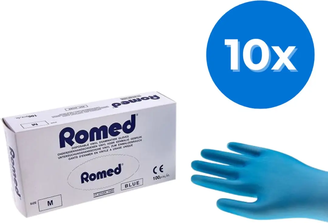 Romed Vinyl Handschoenen Gepoederd Blauw - 1000 Stuks