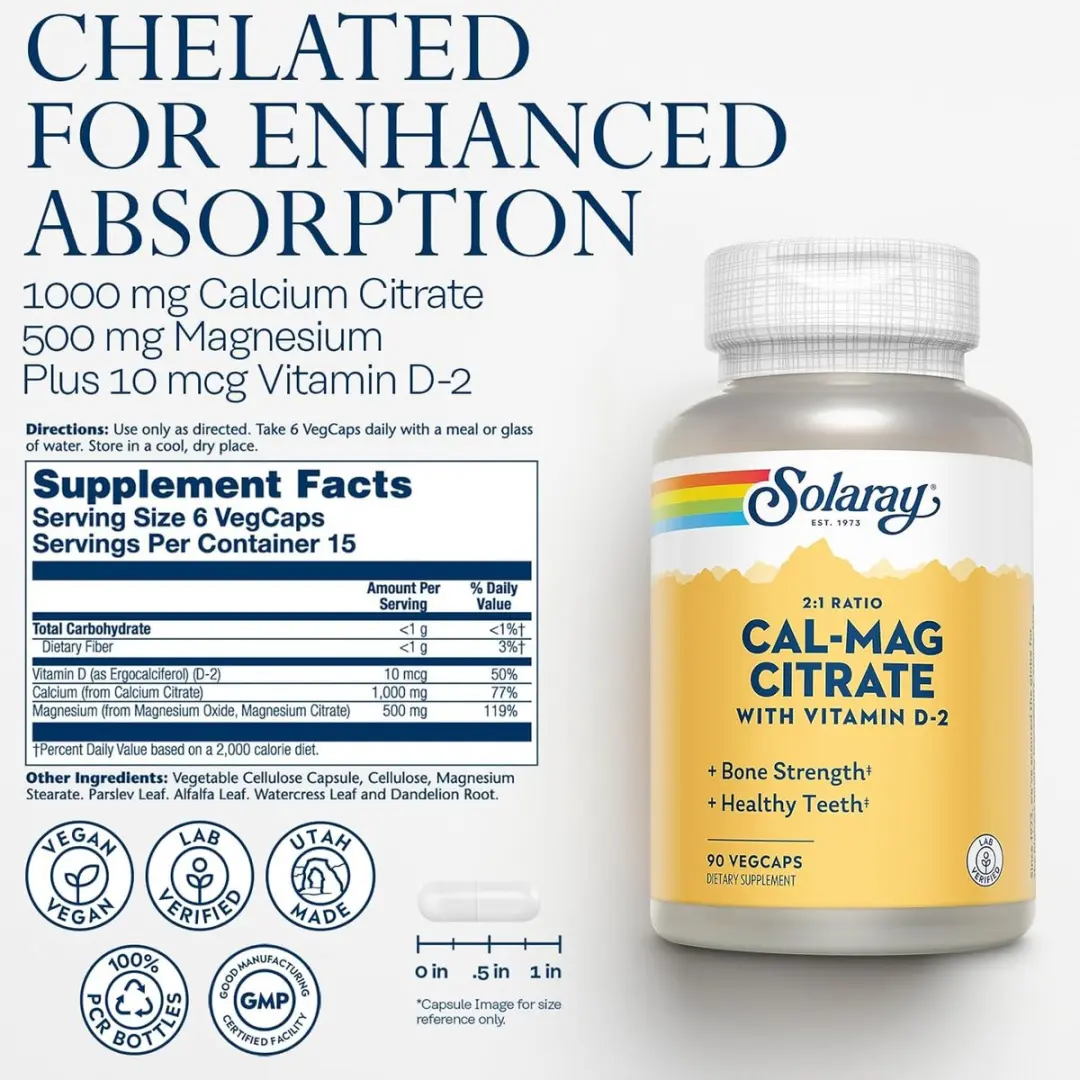 Solaray Calcium Magnesium Citraat 2:1 - 90 VegCaps