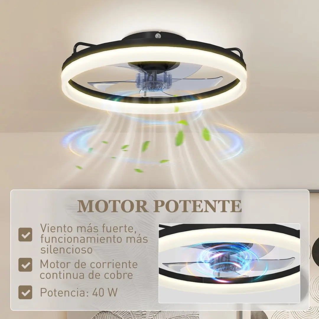 ECTEATOY Plafondventilator 50cm 40W LED - Zwart