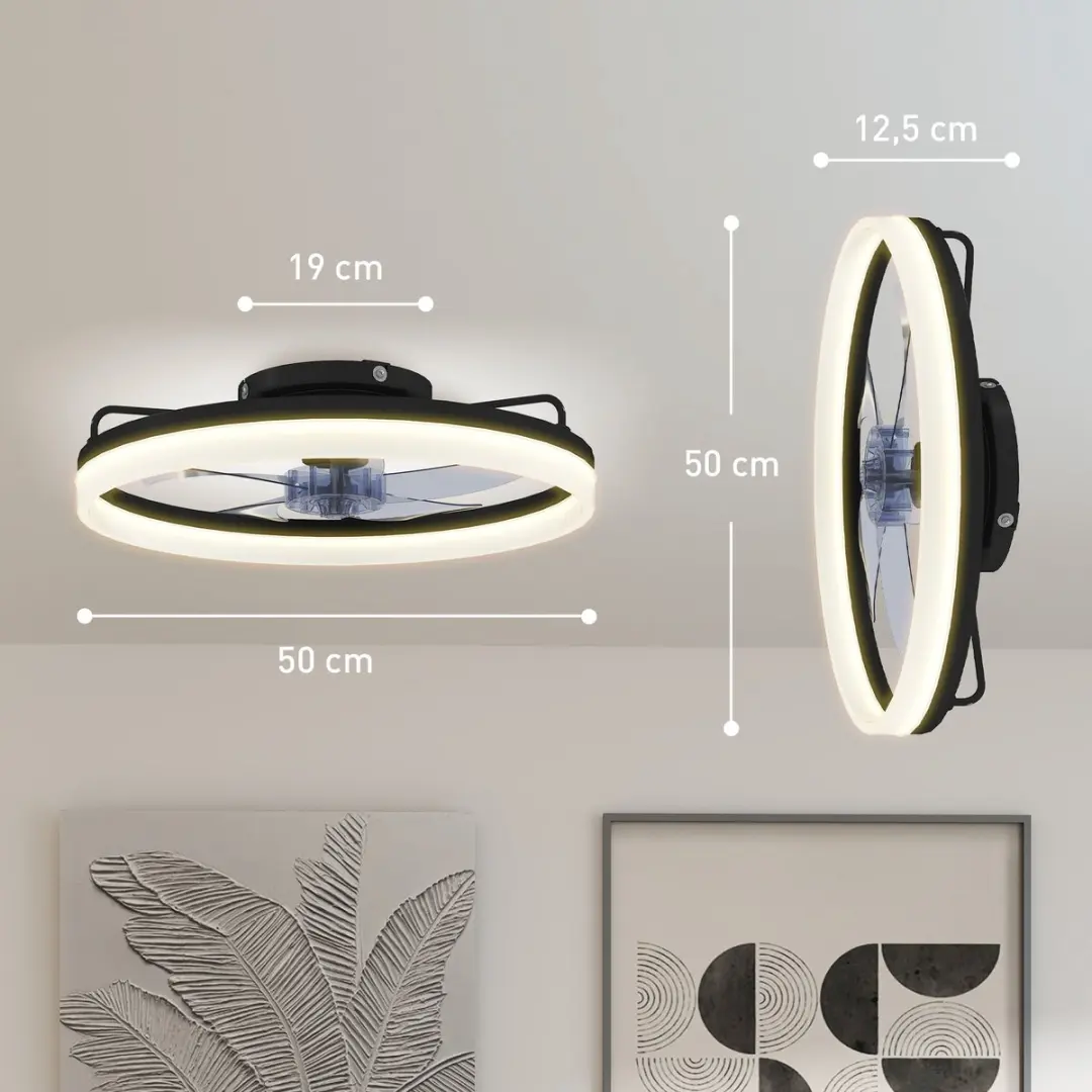 ECTEATOY Plafondventilator 50cm 40W LED - Zwart