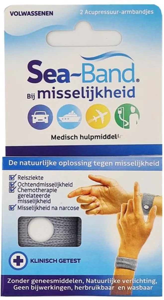 Sea Band Polsband Volwassenen - 2 Stuks - Grijs