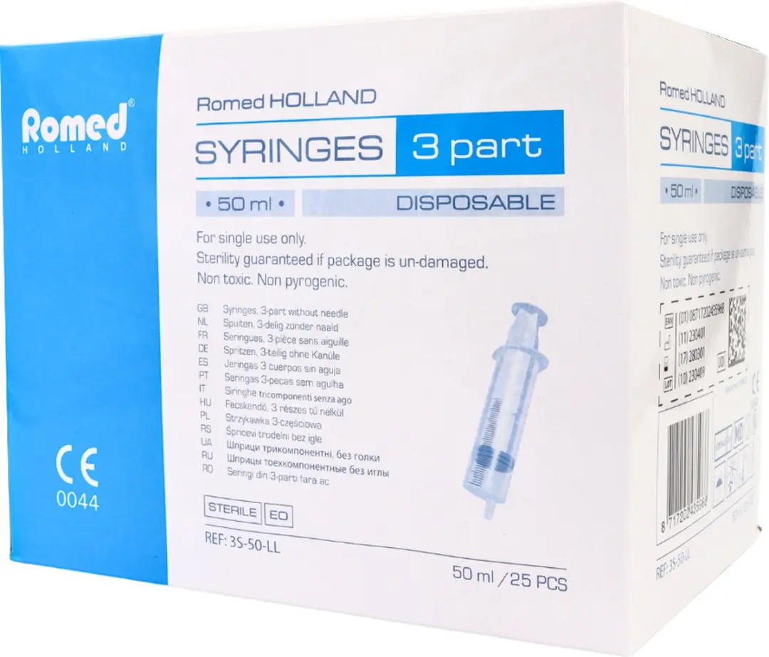 Romed 3-delige Injectiespuiten 50ml Luer Lock - 100 Stuks