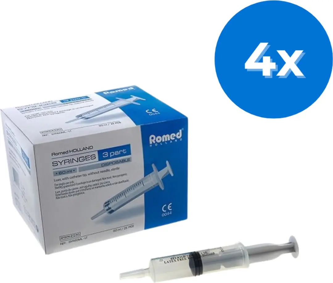 Romed 3-delige Injectiespuiten 60ml Lange Tip