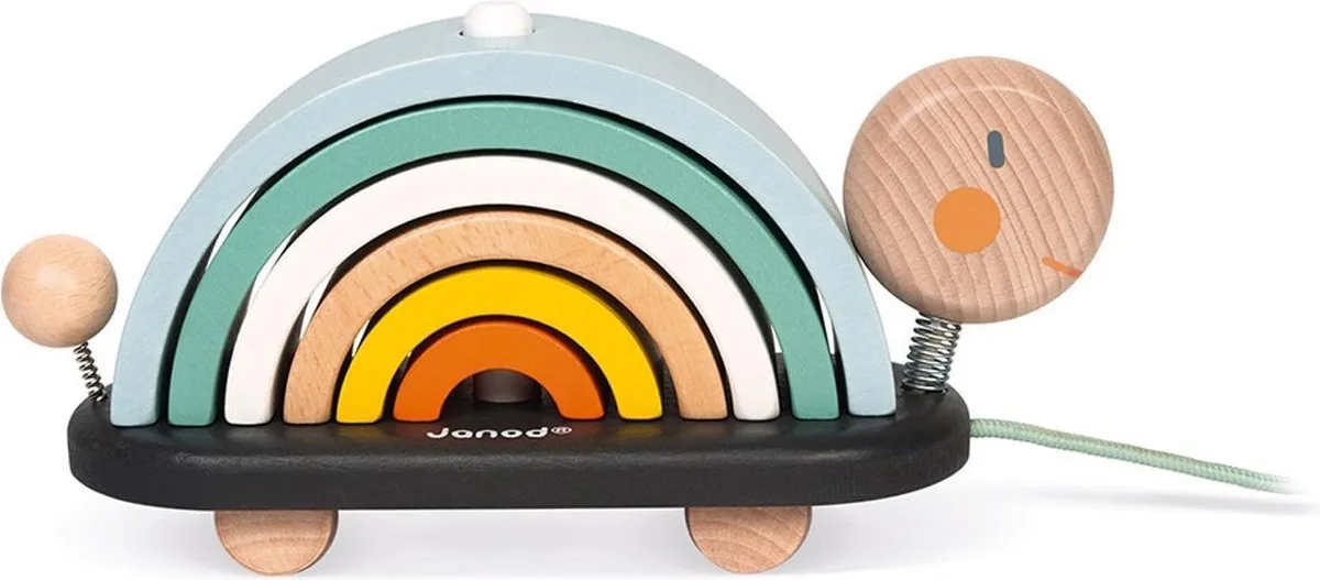 Janod Sweet Cocoon Regenboog Schildpad Trekfiguur - 2-in-1 Speelgoed