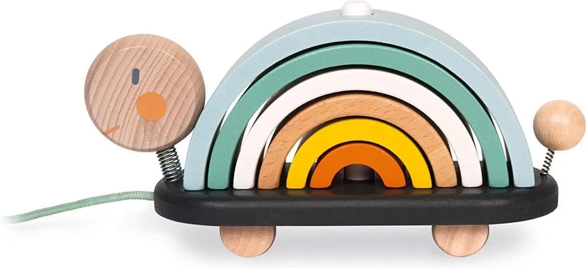 Janod Sweet Cocoon Regenboog Schildpad Trekfiguur - 2-in-1 Speelgoed