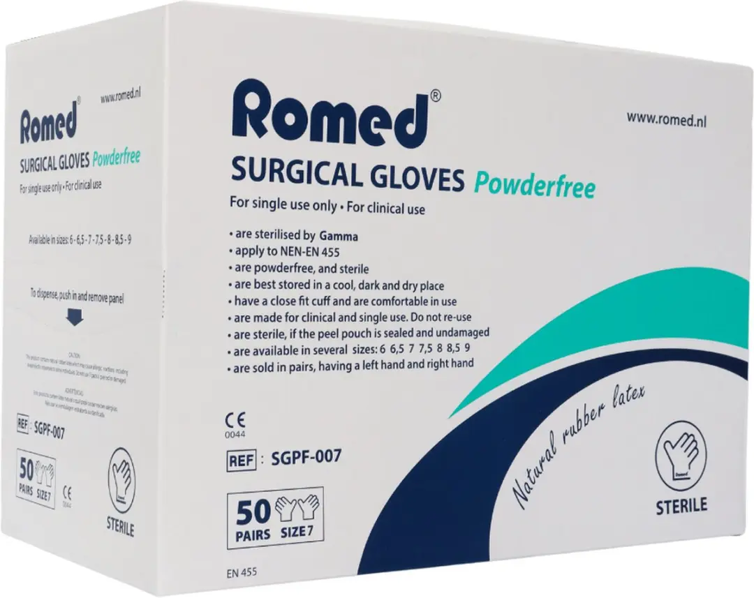Romed Latex Operatiehandschoenen Poedervrij Steriel - Maat 7.5 - 5 Doosjes