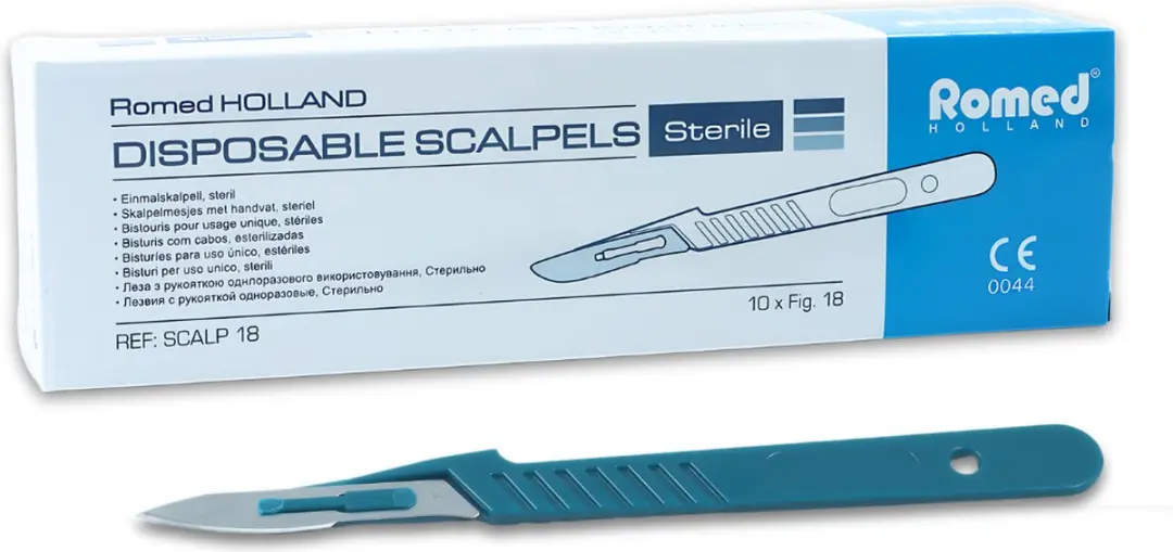 Romed Scalpelmesjes Compleet met Handvat - Steriel Nr. 18 - 10 Stuks
