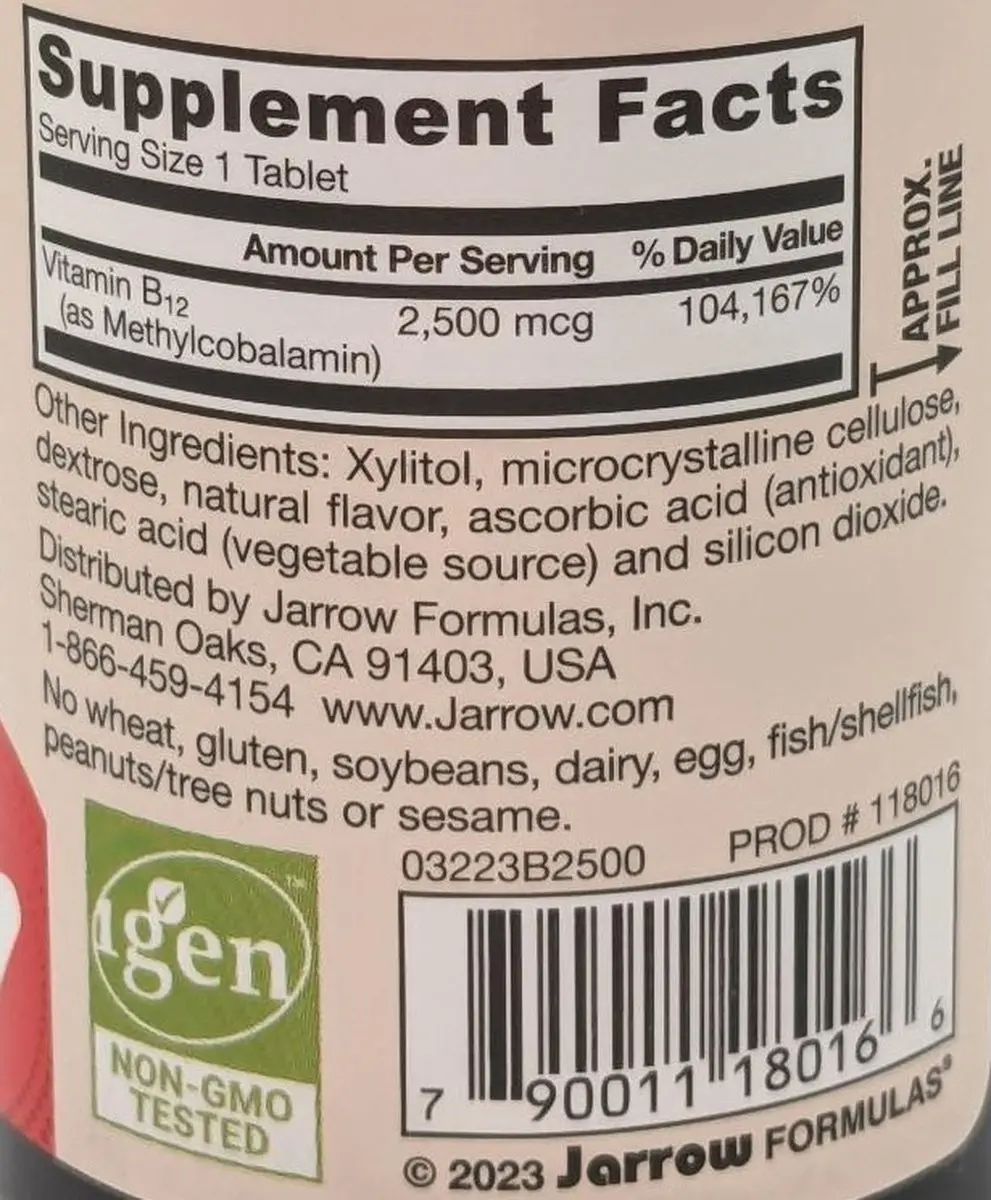 Jarrow Formulas B12 Methylcobalamine 2500mcg Zuigtabletten - 100 Stuks