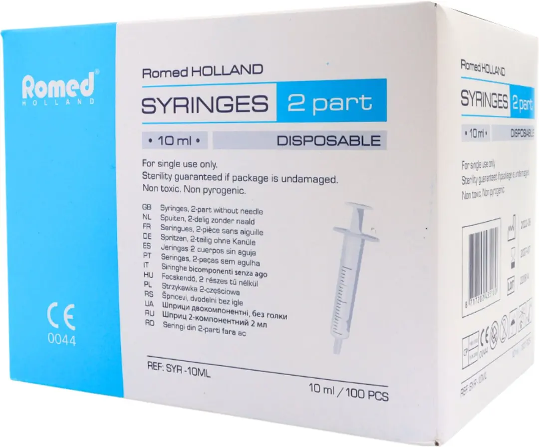 Romed 2-delige Injectiespuit 10ml Luer Slip - 100 Stuks