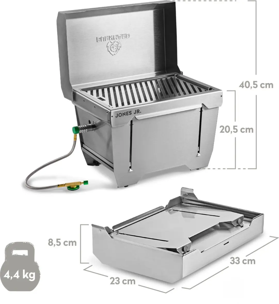 Burnhard Campinggrill Jones Jr. 1-pits 3,2 kW - 38cm - Zilver