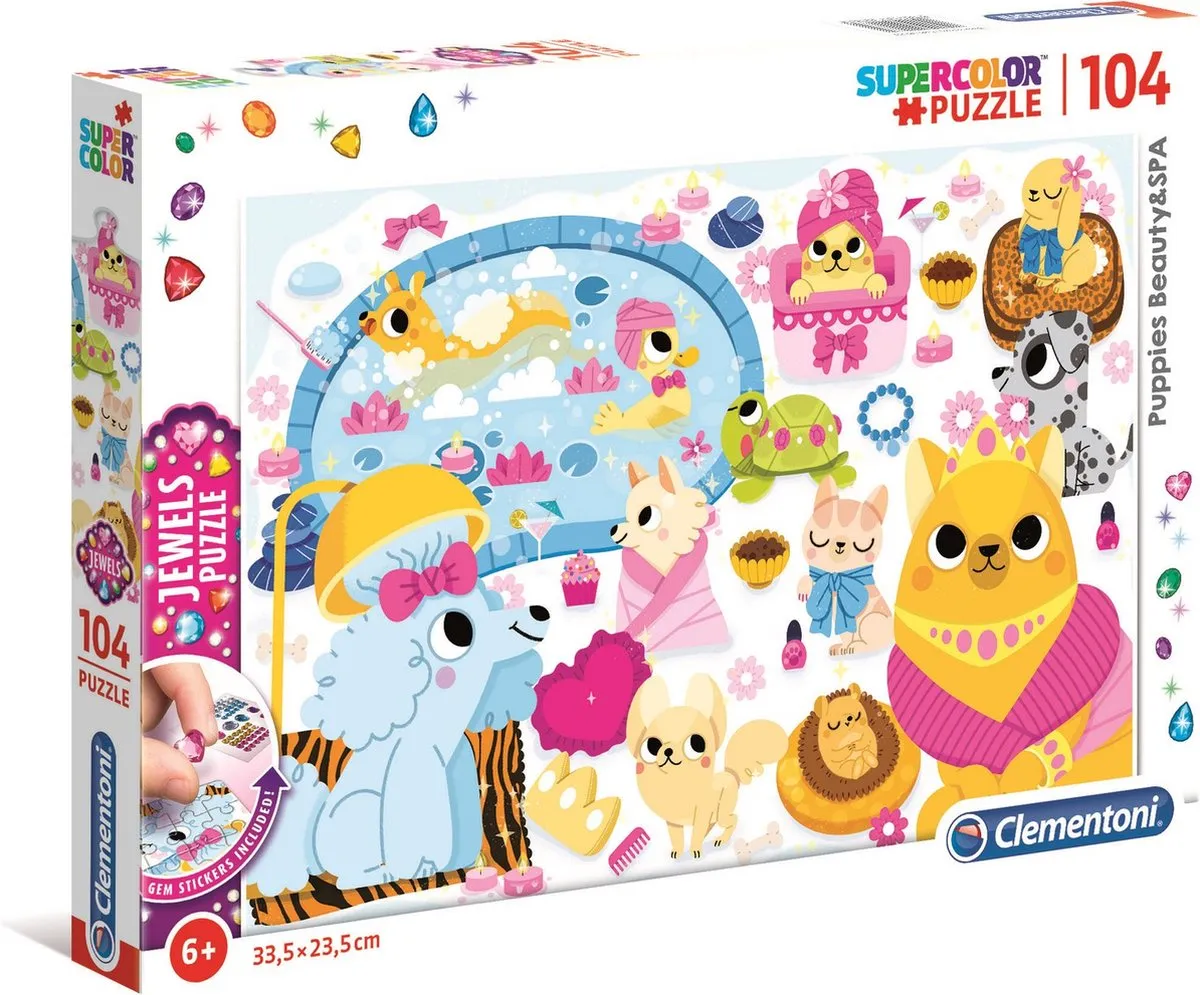 Clementoni Supercolor Jewels Puppies Beauty & Spa Puzzel 104 Stuks - afbeelding 3 van 3