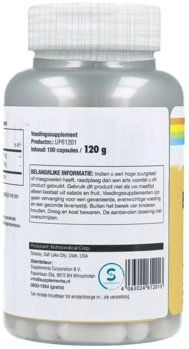 Solaray Betaine HCl 650mg + Pepsin 100 Capsules