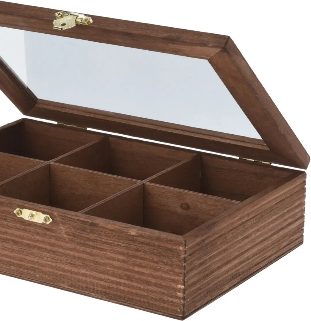 Bellatio Design Theedoos 6-vaks - 24x16x6cm - Donkerbruin
