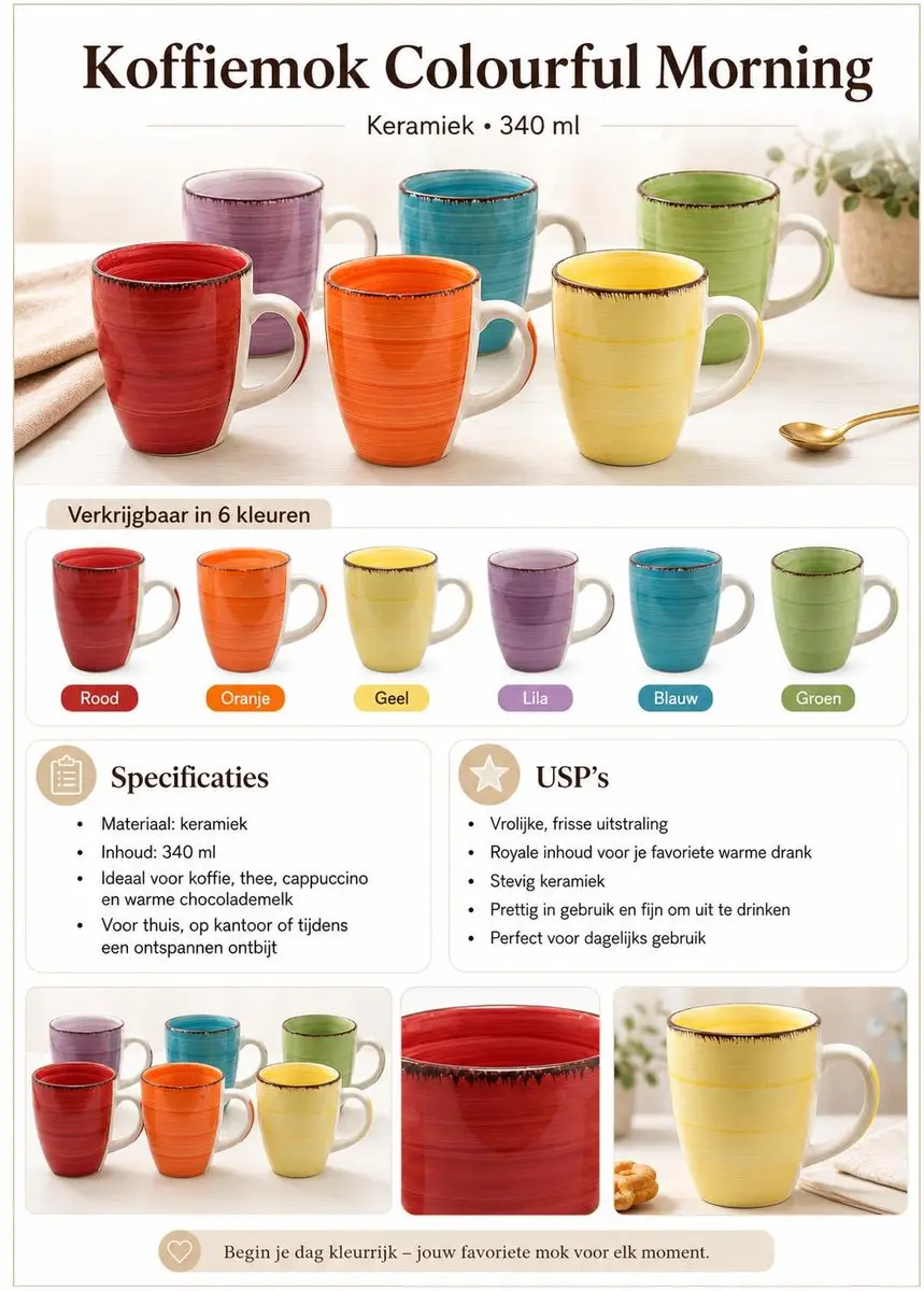 Bellatio Design Koffiemok Colourful Morning - Groen - 340ml