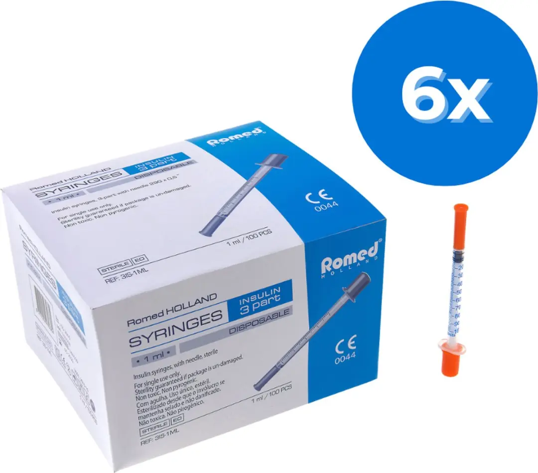 Romed 3-delige insulinespuit met naald 600 Stuks