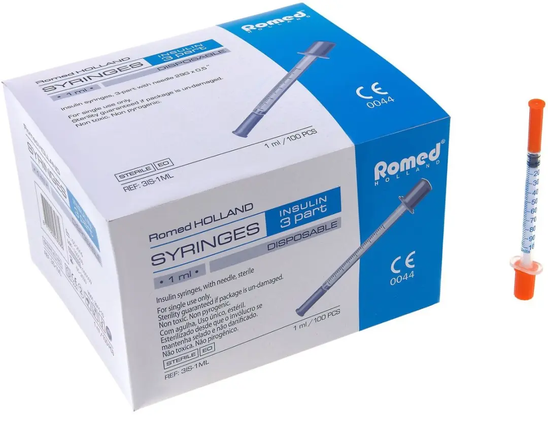 Romed 3-delige insulinespuit met naald 600 Stuks