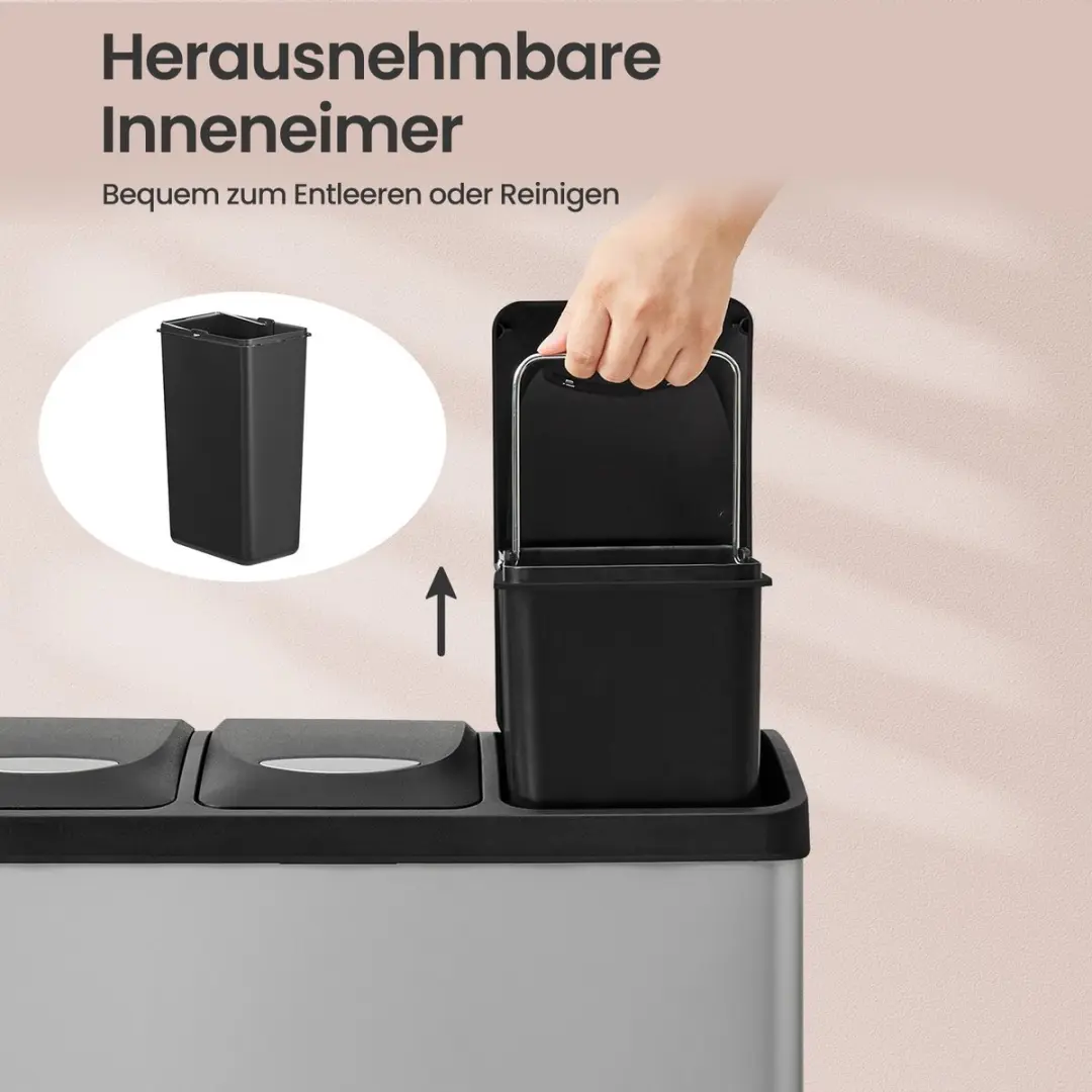 Songmics Keukenprullenbak 24L - 3 Vakken Grijs/Zwart - afbeelding 5 van 5
