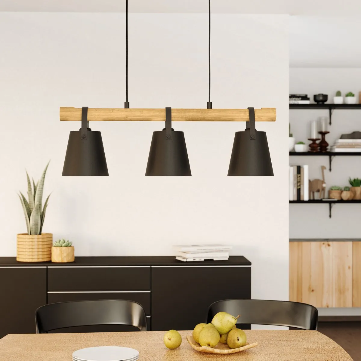Eglo Boyle Hanglamp E27 - 3 Lichtpunten - Zwart/Bruin/Wit - afbeelding 6 van 6
