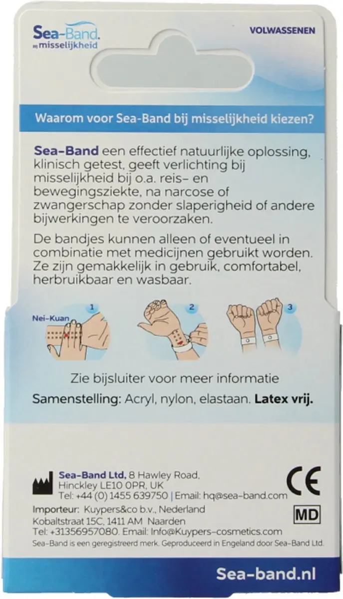 Sea Band Polsband Volwassenen - Grijs