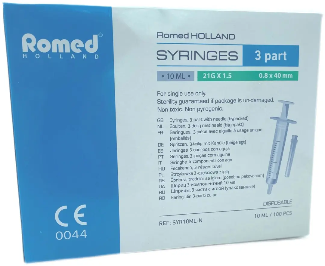 Romed 3-delige Spuiten 10ml - 21G x 1,5 - 100 Stuks
