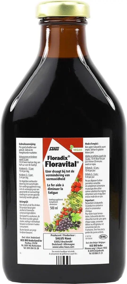 Salus Floradix Floravital Vloeibaar IJzer-Elixir 500ml