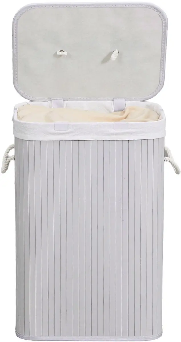 Songmics Wasmand met Deksel 72L - Bamboe - Grijs