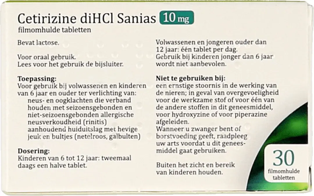 Sanias Cetirizine 10mg Allergietabletten - 30 Stuks