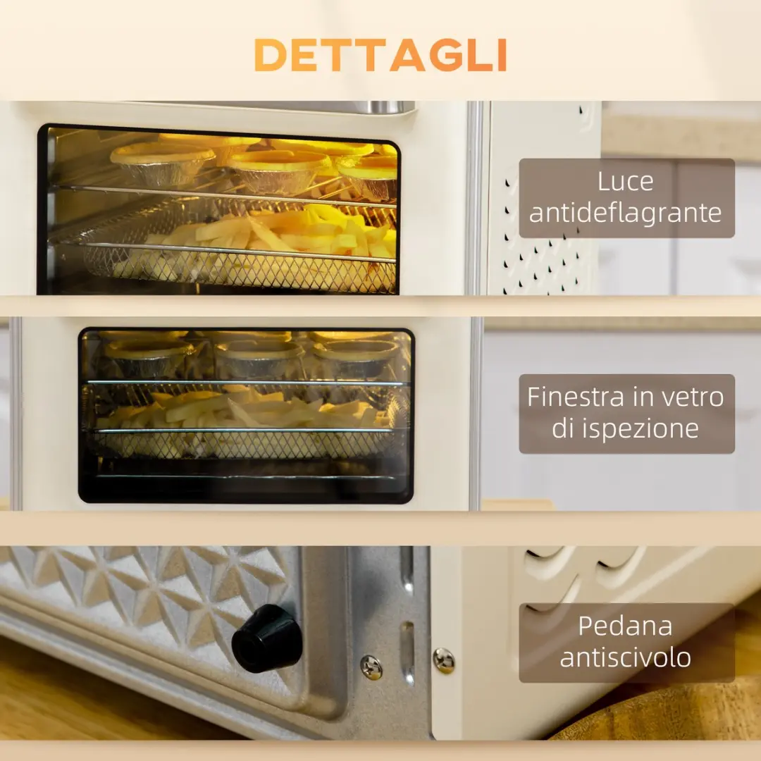 ECTEATOY Mini Oven 200330 - 20L Vrijstaand - 1400W Airfryer - Crème