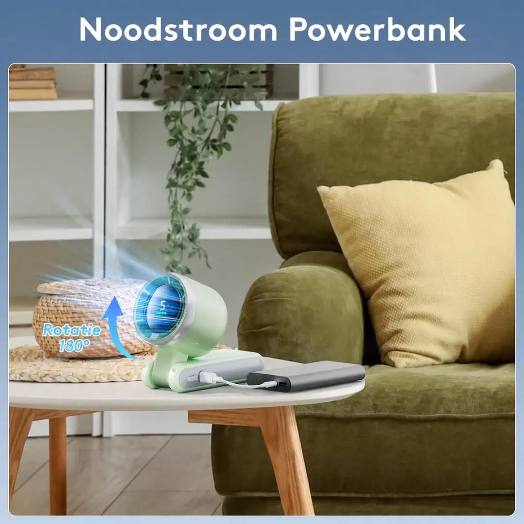 ECTEATOY Mini Ventilator 2323165 - Oplaadbaar 3600mAh - 5 Snelheden - Groente