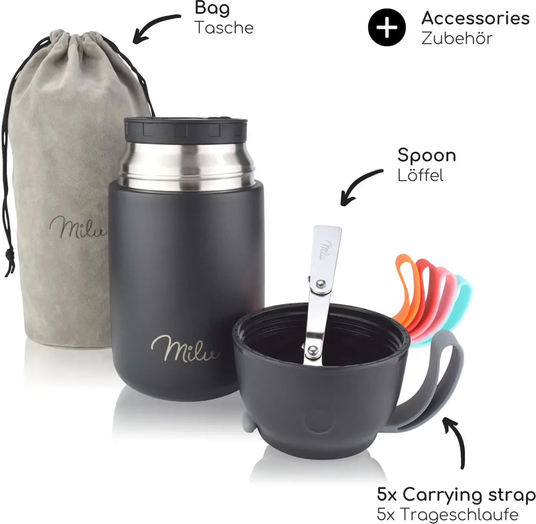 Milu Thermos Voedselcontainer 650ml - Zwart