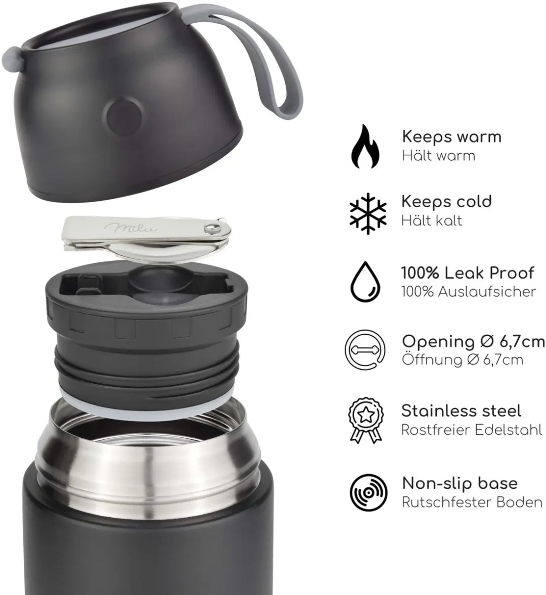 Milu Thermos Voedselcontainer 650ml - Zwart