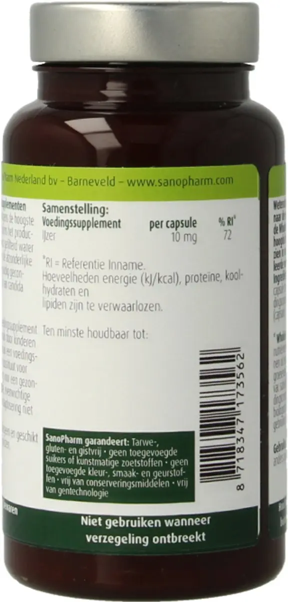 Sanopharm IJzer 10mg Wholefood Capsules - 30 Stuks