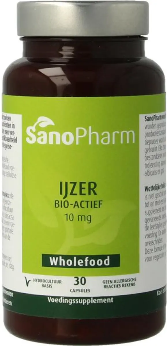 SanoPharm IJzer 10mg wholefood 30 Capsules