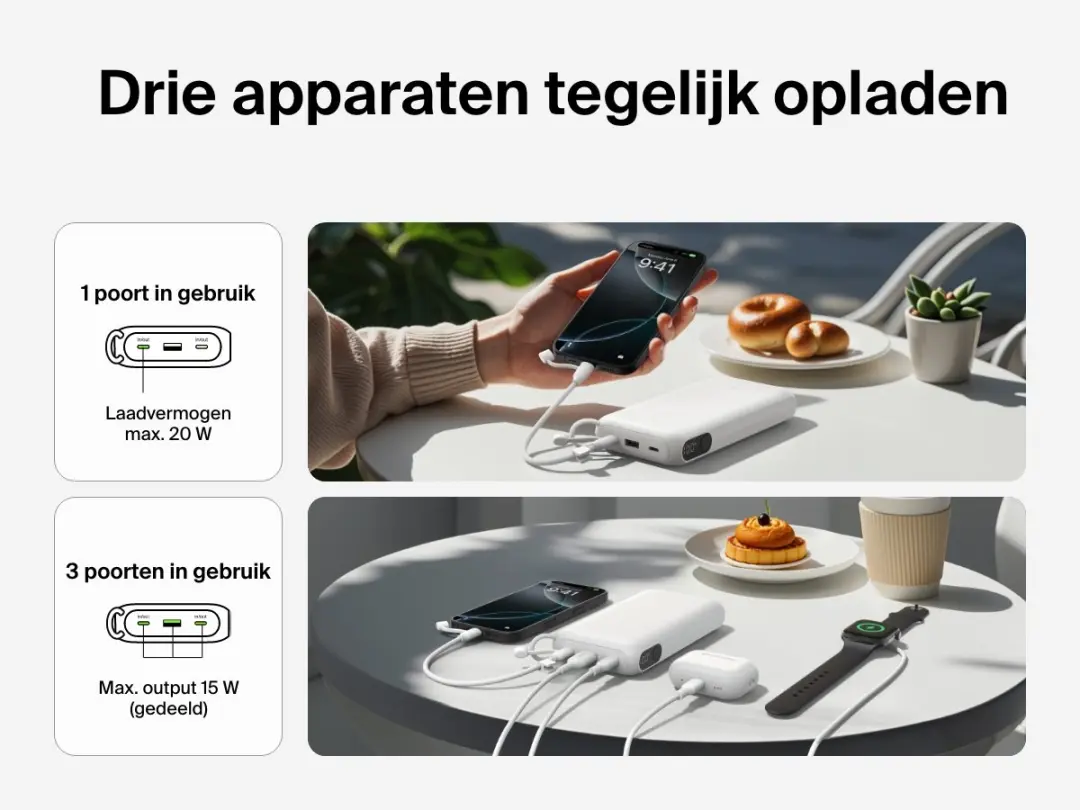 Belkin Power Bank 20000mAh 20W - 3x Opladen - Wit - afbeelding 6 van 6
