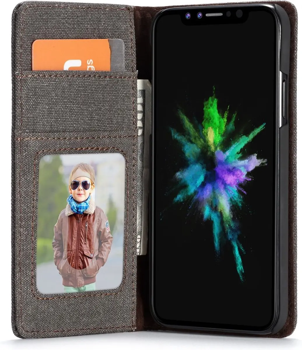 Caseme Canvas Wallet Bookcase iPhone XS Max - 3 Pasjes - Bruin/Zwart